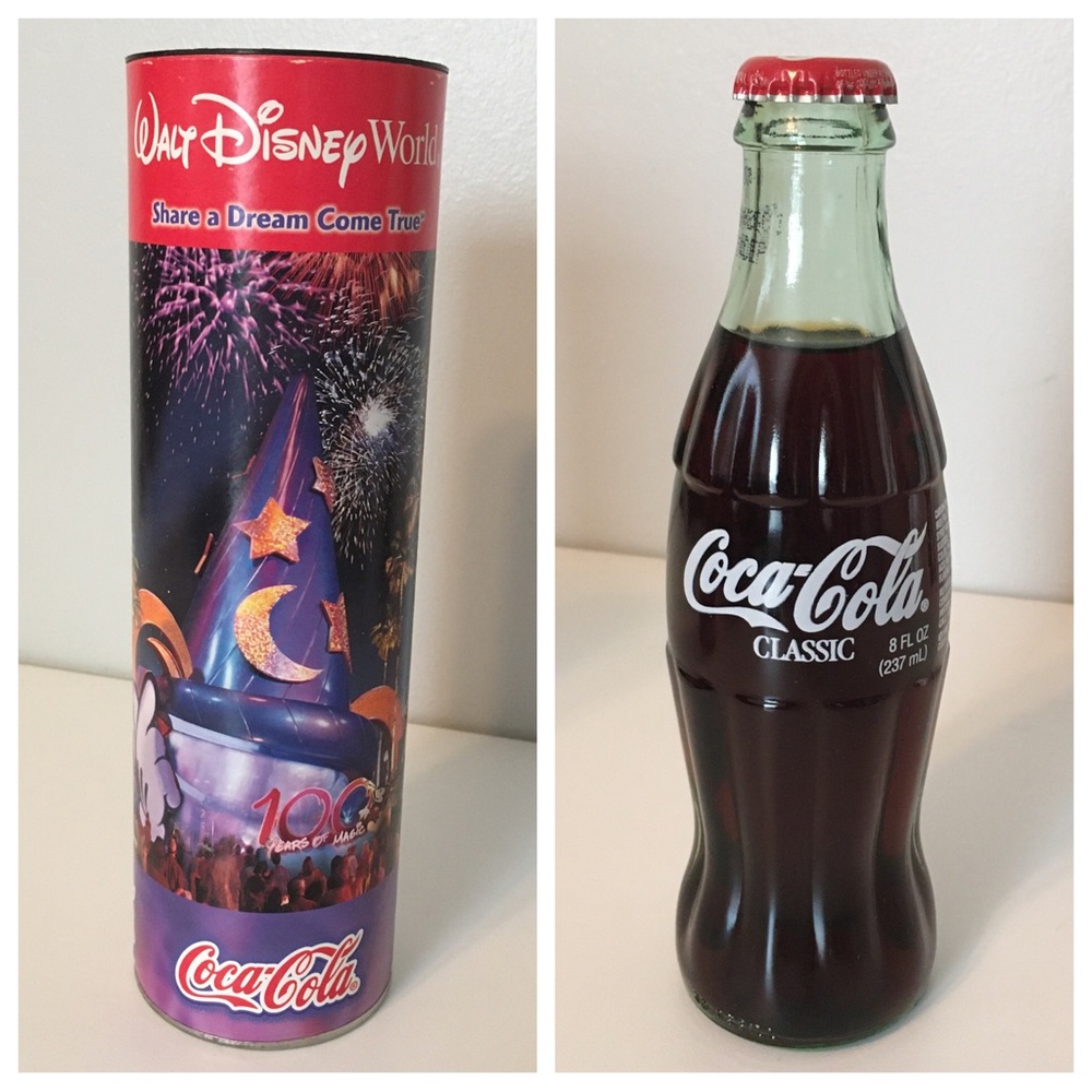 Vintage WDW x Coca Cola 8 oz Glass Bottle 100 Years of Magic Walt Disney World